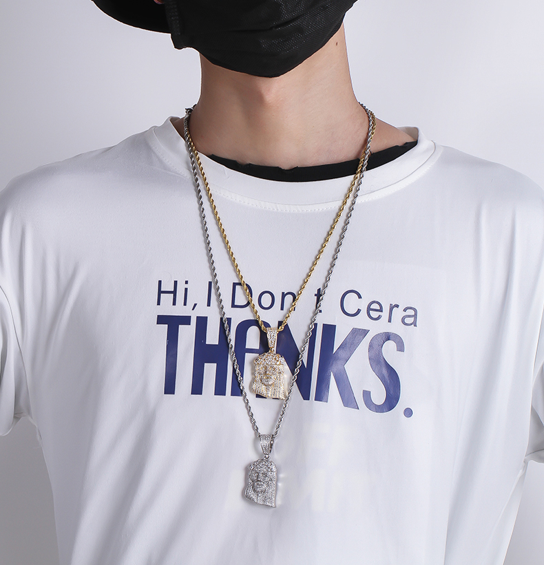 Hip Hop Gold Color Jesus Piece Head Face Pendants Necklaces Rope Chain Collier for Men Women Christian Jewelry