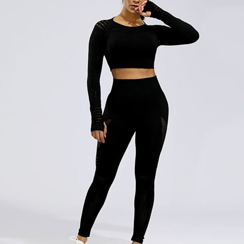 Women 2 Piece Workout Yoga Outfits Set Long Sleeve Crop Top High Waist Leggings Hollow Out Jacquard Seamless Tracksuit, Ag
Women 2 Piece Workout Yoga Outfits Set Long Sleeve Crop Top High Waist Leggings Hollow Out Jacquard Seamless Tracksuit, Ag