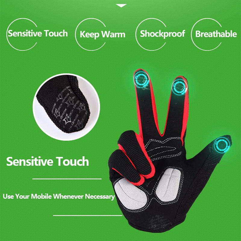 RockBros Winter Cycling Gloves Long Finger Mtb Warm Touch Screen Full Finger Gloves Windproof Gloves For Men Bicycle Accessories T200819