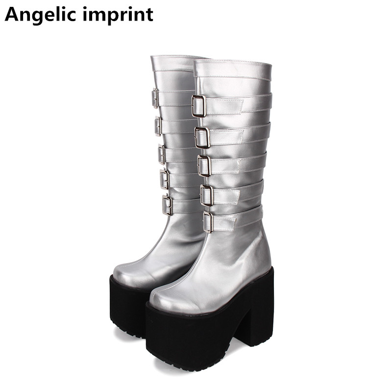 Angelic imprint mori girl Women motorcycle punk shoes lady high heels lolita boots woman princess dress pumps buckles 33-47 15cm, Silver
Angelic imprint mori girl Women motorcycle punk shoes lady high heels lolita boots woman princess dress pumps buckles 33-47 15cm, Silver