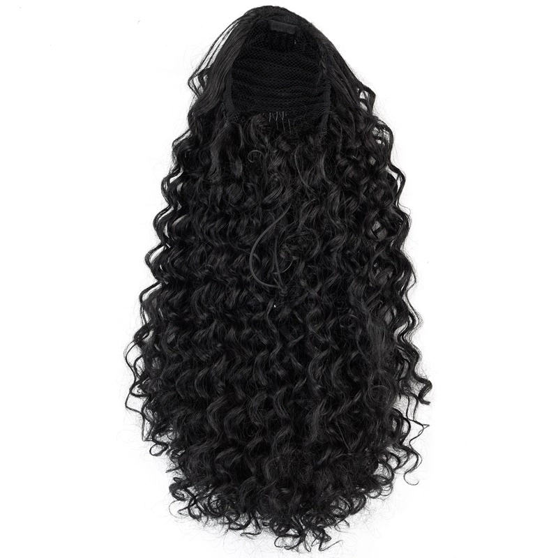 140g Thick natural human hair weave braided ponytail extension black brown remy hair pony tail elastic drawstring for black women