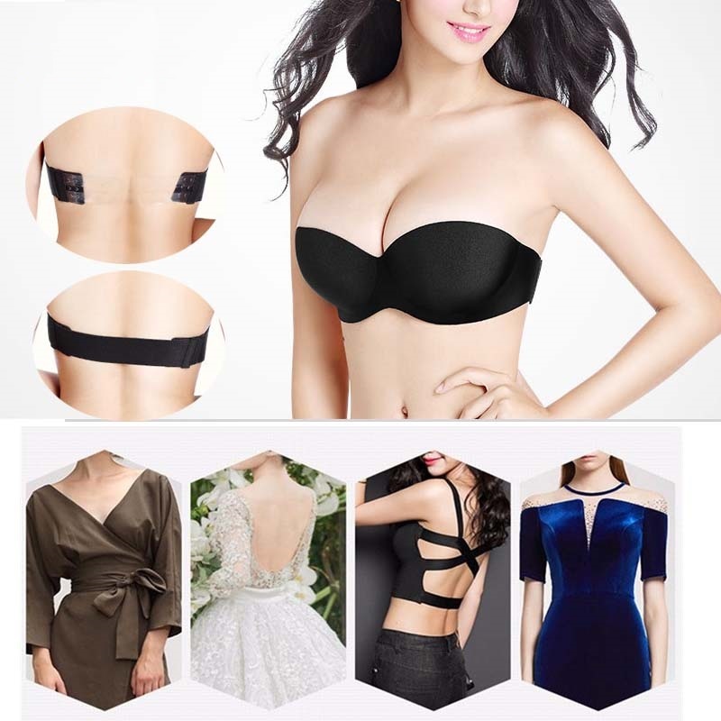 

Women's Strapless Bras for Wedding Dress Invisible Bra Underwear Plus Size Female Backless Lingerie Intimates Uplift Brassiere, Black