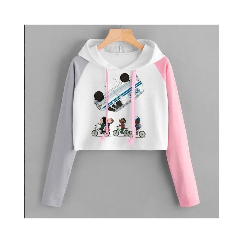 Femmes Imprimer Cordon de serrage à manches longues à capuche Casual capuche T-shirt Shorts Sweat dames en vrac sport Pull Chemisier Top
