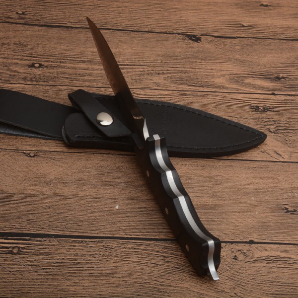 Outdoor Survival Straight Knife 8Cr13 Satin Full Tang Rosewood Handle Fixed Blade Hunting Knives With Leather Sheath