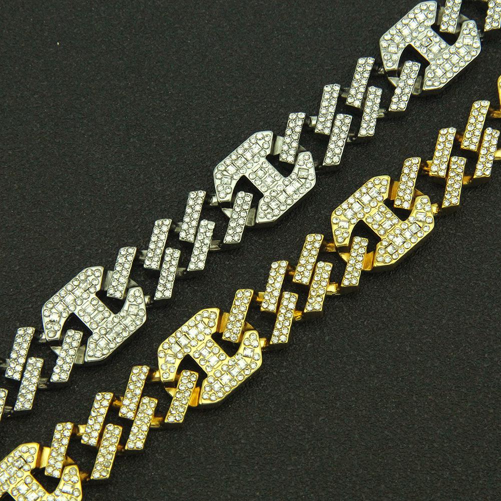 17mm Personalized Hip Hop Mens Gold Bling Diamond Cuban Link Chain Choker & Long Necklace Bracelet Masculina Bijoux Jewelry Chains for Men