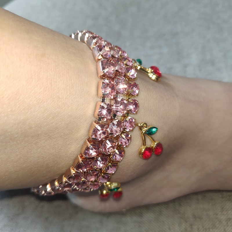 Rhinestone Cherry Ankle Bracelet Tennis Chain Crystal Anklets for Women Beach Leg Foot Bracelets Boho Jewelry T200901