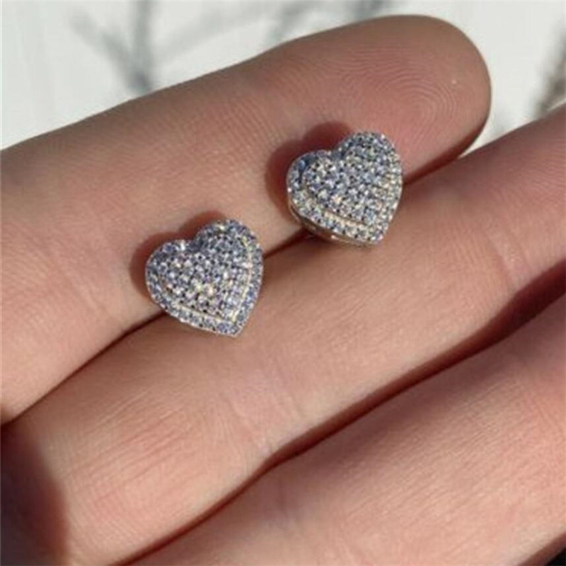 Sterg Sier Pave White Sapphire CZ Dia Heart Stud Earrings for Women - Party Jewelry Gift 4