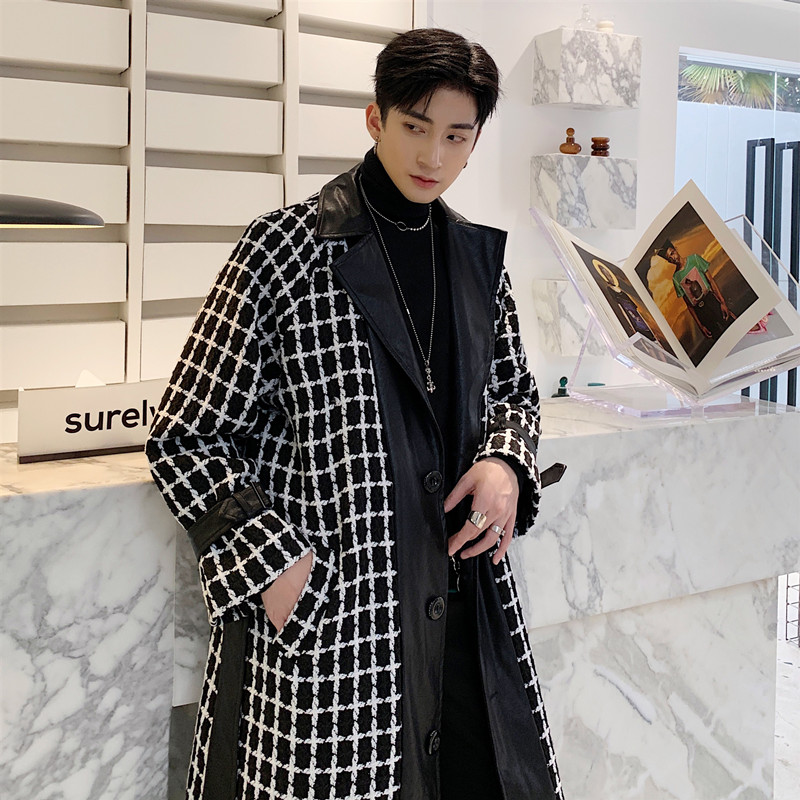 Men Leather Splice Plaid Wool Coat Windbreaker Male Women Streetwear Vintage Fashion Belt Long Overcoat Jacket Lovers Outerwear, 1971
Men Leather Splice Plaid Wool Coat Windbreaker Male Women Streetwear Vintage Fashion Belt Long Overcoat Jacket Lovers Outerwear, 1971