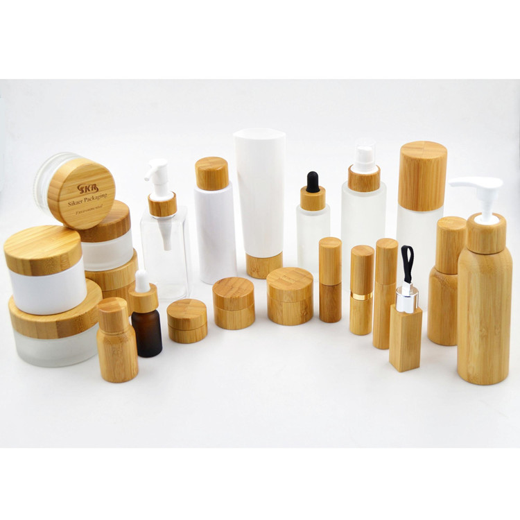 5pcs 5g 10g 15g 30g 50g Scrub Cream Bottle Glass Eye Cream Mask Empty Jar bamboo cap bamboo lid skin care container