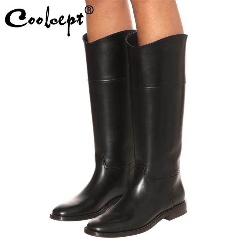 Coolcept Women Real Leather knee High Boots Round Toe Low Heel Retro Fashion Boots Slip On Shoes Ladies Footwear Size 35-44, Ivory
Coolcept Women Real Leather knee High Boots Round Toe Low Heel Retro Fashion Boots Slip On Shoes Ladies Footwear Size 35-44, Ivory