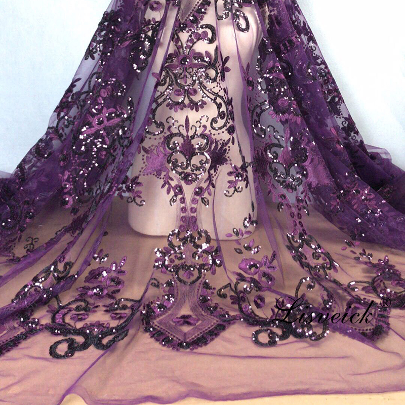 new 1yard diy Handmade tulle Lace Fabric sequins Embroidered African French Lace for wedding/evening / party dress cheongsam CX200824
