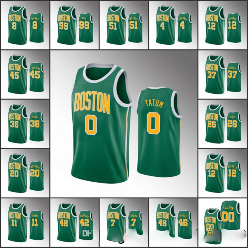 Men Jayson Tatum Jaylen Brown Boston Kemba Walker Tacko Fall Earned Celtics Custom Green Jersey
