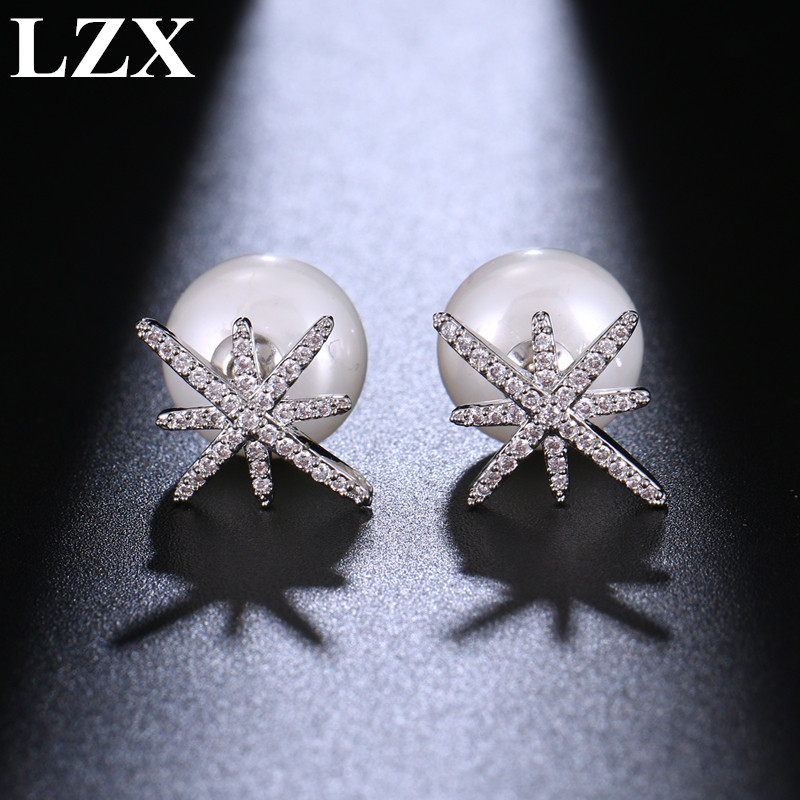 LZX New Trendy White Gold Color Top Quality Cubic Zirconia Stone Imitation Pearl Stud Earrings For Women Fashion Party Jewelry
LZX New Trendy White Gold Color Top Quality Cubic Zirconia Stone Imitation Pearl Stud Earrings For Women Fashion Party Jewelry