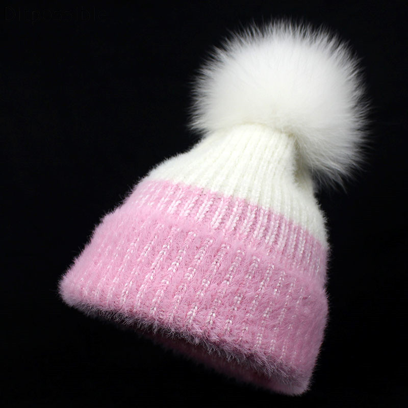 Ditpossible natural white fur hat pompom women winter hats wool knitted caps gorro beanies hat, Pink
Ditpossible natural white fur hat pompom women winter hats wool knitted caps gorro beanies hat, Pink