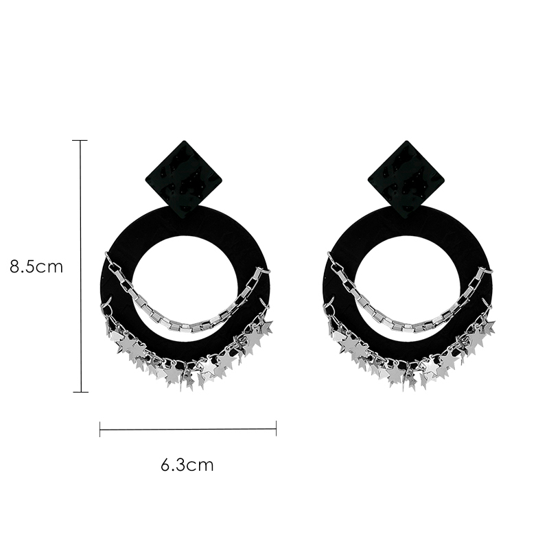 Hot Sale Leather Ring Earrings Female Temperament Personality Wild Dotted Five-pointed Star Chain Female Earrings