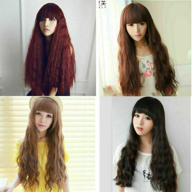 Women Long Wavy Curly Wig Black Brown Fashion Synthetic Hair Wigs Cosplay Party