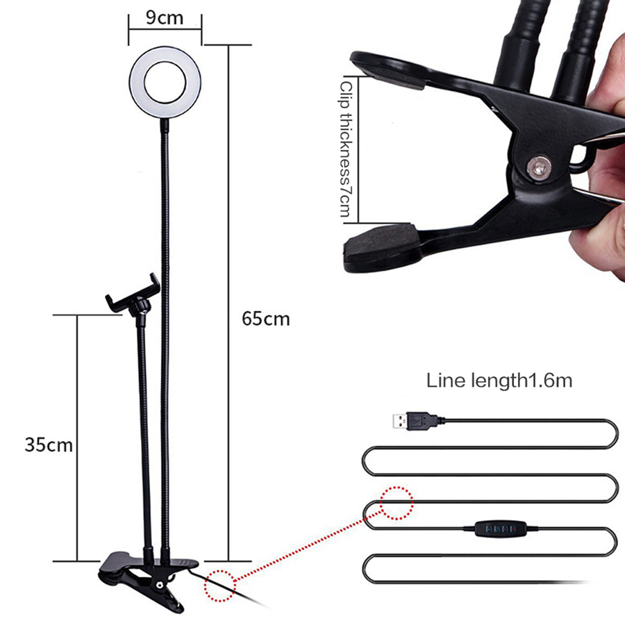 Selfie Ring Light with Flexible Mobile Phone Holder Lazy Bracket Desk Lamp LED Light for Live Stream Party Favor Lampe De Bureau Mobile