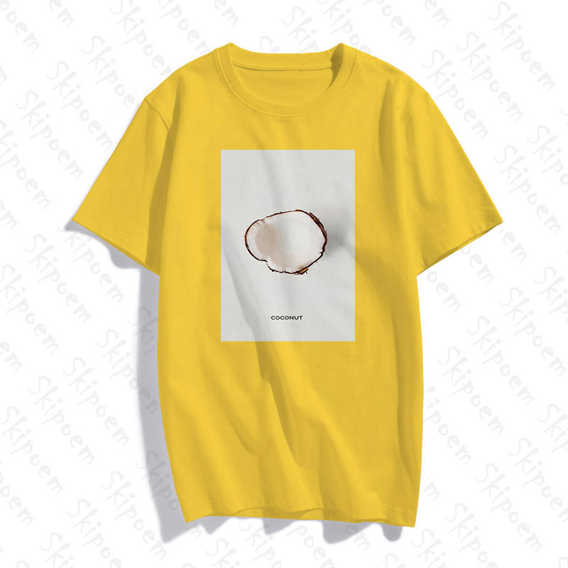 Fruit Art Coconut T Shirt Women Casual Kawaii Korean Style Pink Vintage Colorful Cotton Short Sleeve Skipoem Streetwear Clothes, 11 
Fruit Art Coconut T Shirt Women Casual Kawaii Korean Style Pink Vintage Colorful Cotton Short Sleeve Skipoem Streetwear Clothes, 11