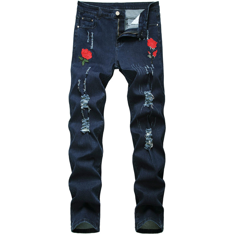 KIMSERE Fashion Men's Ripped Jeans Pants With Rose Embroidery Hi Street Distressed Denim Trousers Washed Blue Stretchy
KIMSERE Fashion Men's Ripped Jeans Pants With Rose Embroidery Hi Street Distressed Denim Trousers Washed Blue Stretchy