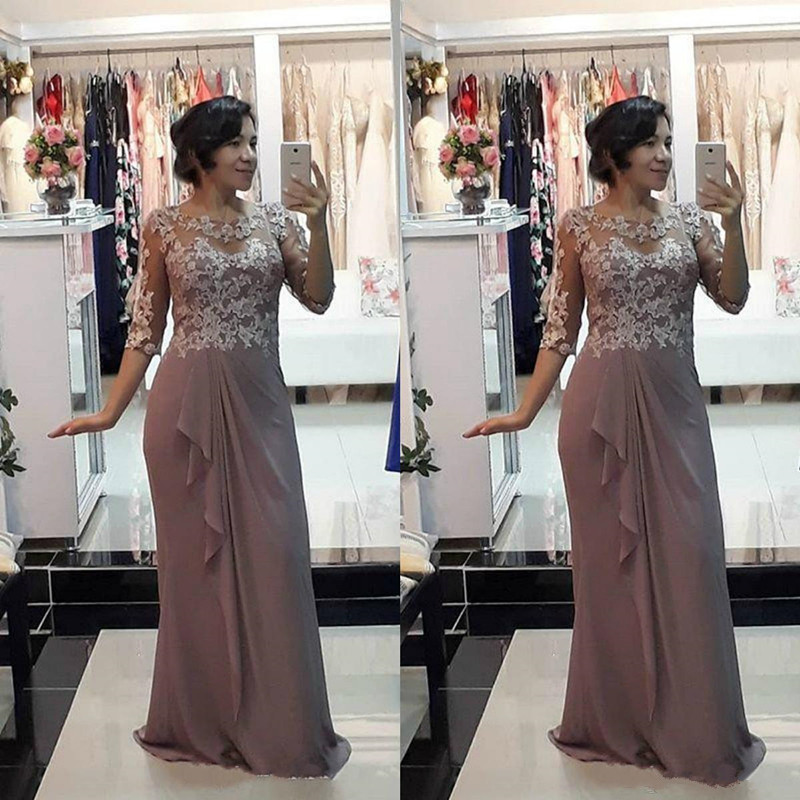 Lace Applique Half Sleeves Mother of the Bride Dresses Ruched Chiffon Long Prom Dress Cheap Bride Party Gowns
Lace Applique Half Sleeves Mother of the Bride Dresses Ruched Chiffon Long Prom Dress Cheap Bride Party Gowns