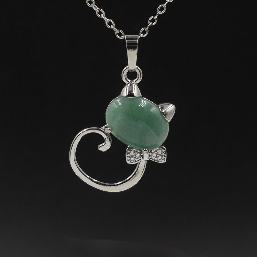 12PCS Natural Stone Cute Sweet Cat Pendant Necklace Chakra Cure Quartz Crystal Hello Cats Jewelry Birthday Gifts for Her/Mum/Wife/Bestfriend