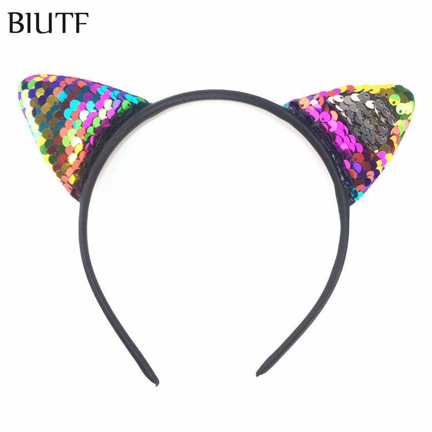 20pcs/lot Plastic Headband with 2.4'' Reversible Sequin Embroidery Ear Cat Fashion Hairband Hair Bow Accessories HB068 CX200819