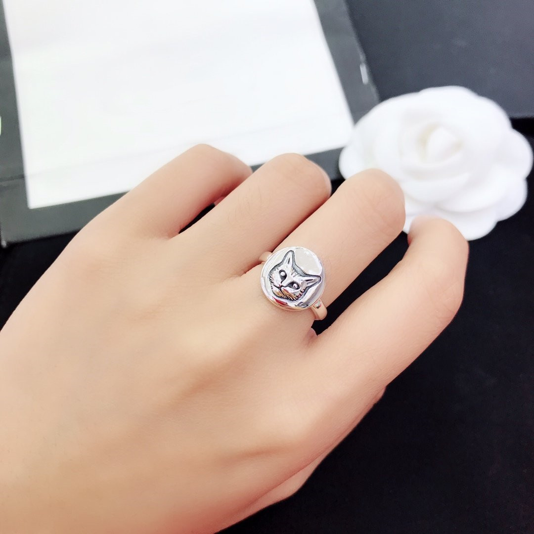 

New Product Round Ring Special Design Cat Pattern Women's Ring Sterling Silver Ring Blind Love Exquisite Fashion Jewelry Supply