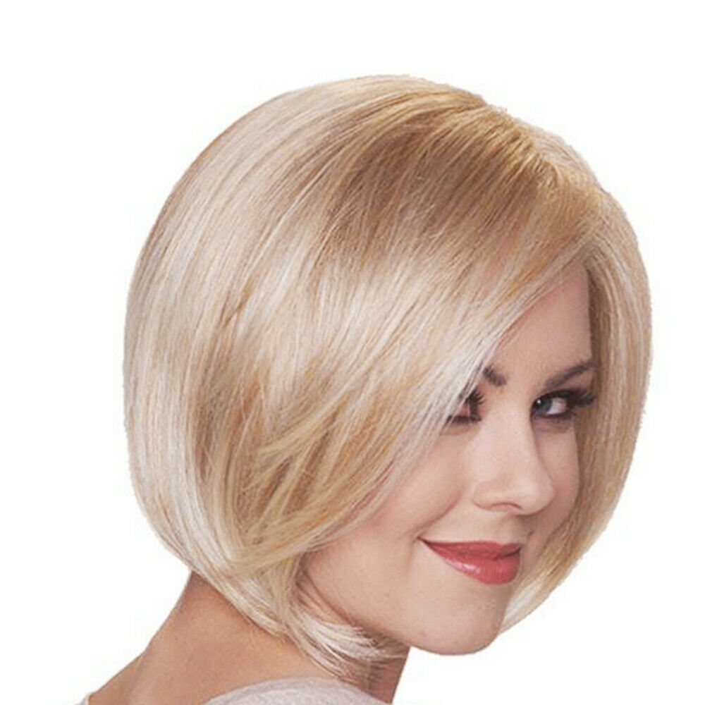 Short Straight Bob Full Wig Blonde Natural Synthetic Hair Fancy Dress Cosplay US