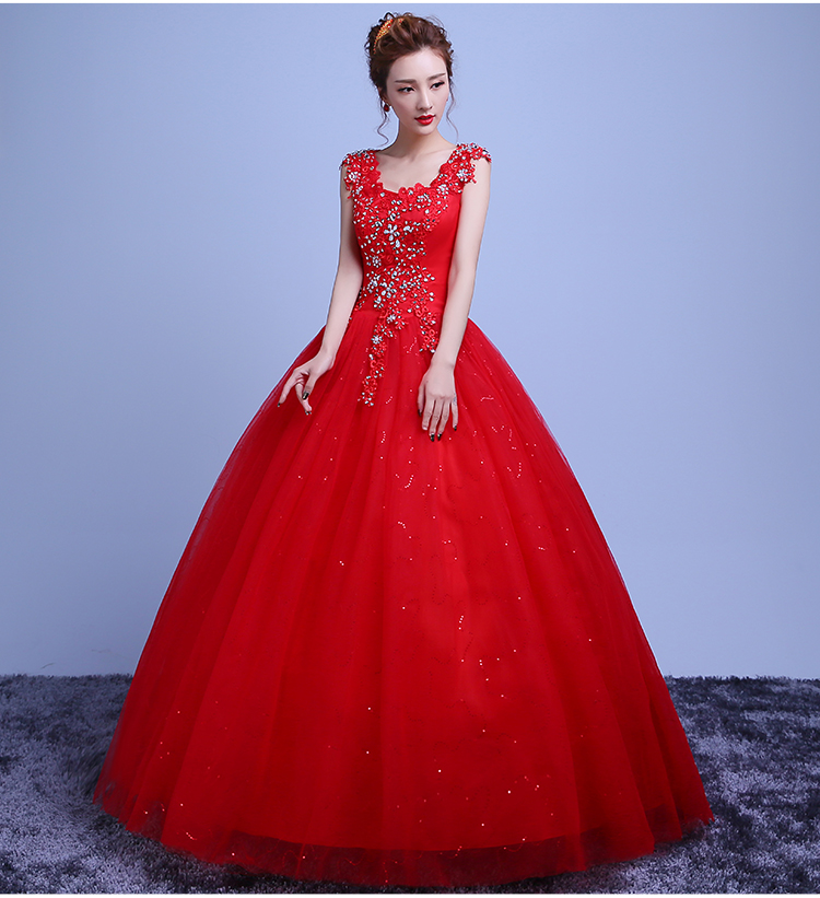 Crystal Lace Wedding Dress Red Beige Bride Dressbrautkleid Vestido Women Diamond Pregnant Plus Size Wedding Dress Lace Up