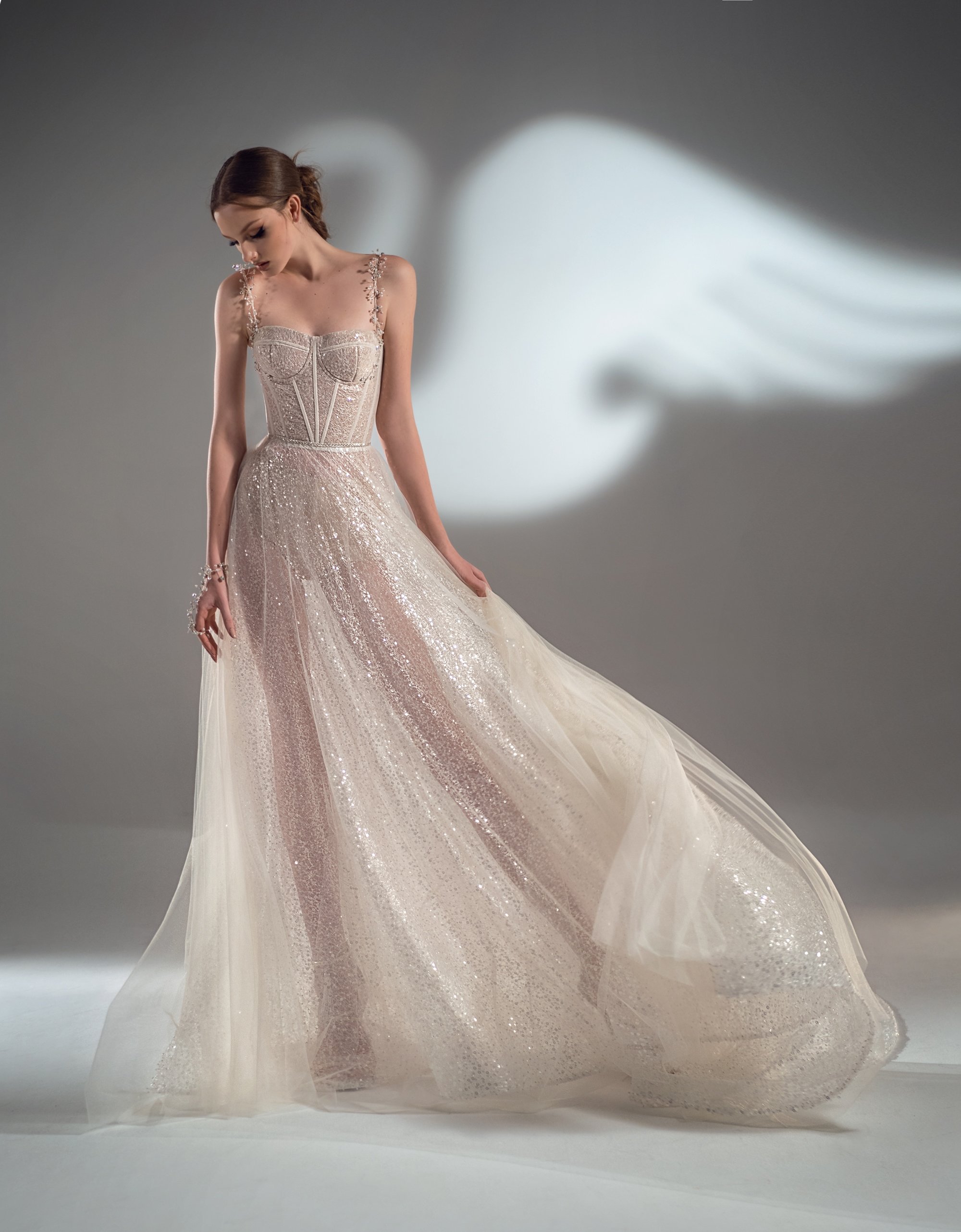 sparkly illusion a line wedding dresses sexy spaghetti sequins backless sweep train plus size bling bling wedding robe de marie