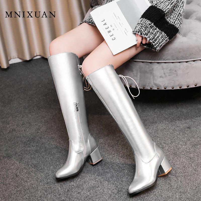 MNIXUAN fashion women shoes 2020 winter new round toe knee high boots back lace up Knight boots block high heels Silver shoes, Gold
MNIXUAN fashion women shoes 2020 winter new round toe knee high boots back lace up Knight boots block high heels Silver shoes, Gold