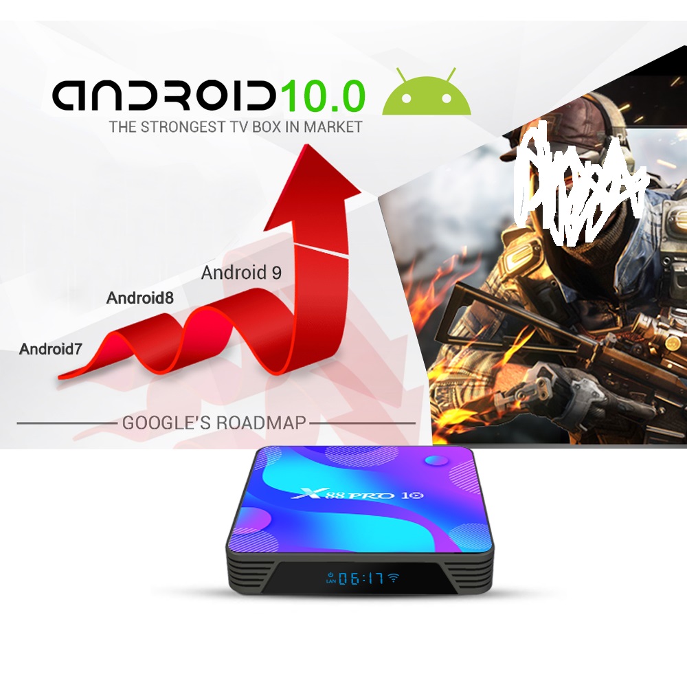 X88 PRO 10 Android 10.0 TV Box 4GB 32GB QuadCore RK3318 2.4G 5G WiFi 4K Bluetooth