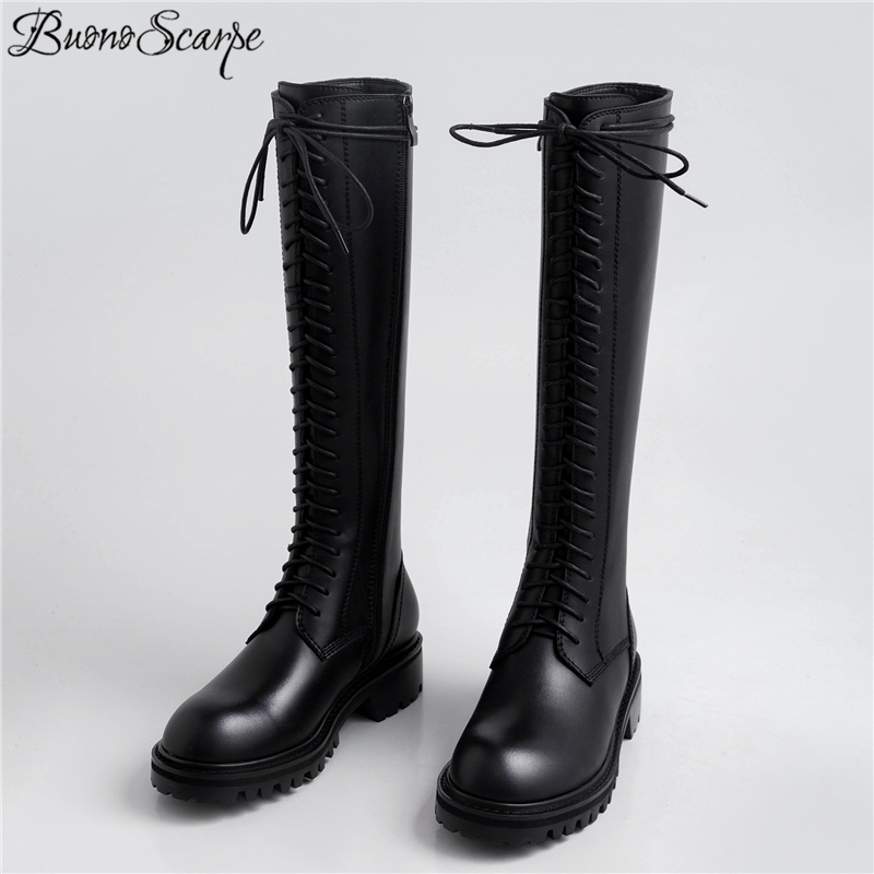 Buono Scarpe New Black Motorcycle Boots Cross Tied Women Genuine Leather Boots Lace Up Knee High Punk Botas Fenimina Zipper Shoe
Buono Scarpe New Black Motorcycle Boots Cross Tied Women Genuine Leather Boots Lace Up Knee High Punk Botas Fenimina Zipper Shoe