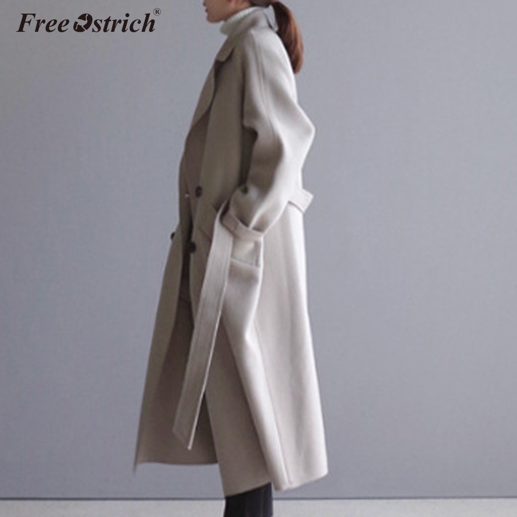 Free Ostrich Wool Blend Coat Women Long Jacket Long Sleeve Outwear Korean Casual Autumn Winter Button Overcoat Woolen Coat N30 T200828