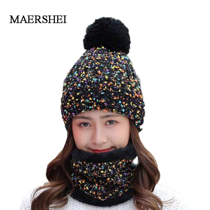 Woman Knit Beanie Hat and Scarf Set Hairball Pom Pom Hats Female Thick Hat 2pcs Winter Warm Cute Girls Fashion Cap Collar Suit
Woman Knit Beanie Hat and Scarf Set Hairball Pom Pom Hats Female Thick Hat 2pcs Winter Warm Cute Girls Fashion Cap Collar Suit