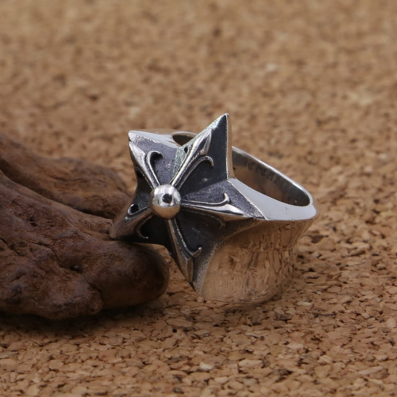 Vintage style 925 sterling silver handmade jewelry antique silver star band rings American European designer men's rings free shipping