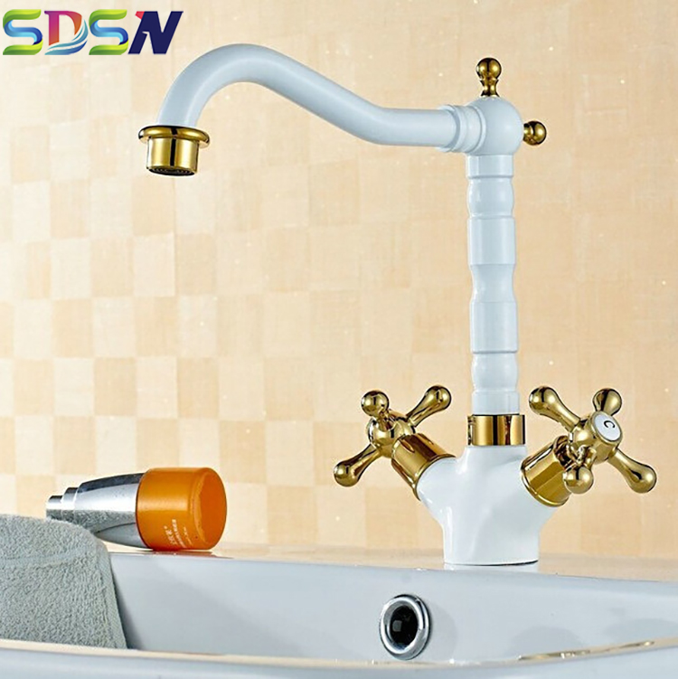Kitchen Sink Tap Mixers White Basin Faucet-mixers Single Lever Bathroom Basin Tap Sink with Dual Gold Handle Modern Faucets
Kitchen Sink Tap Mixers White Basin Faucet-mixers Single Lever Bathroom Basin Tap Sink with Dual Gold Handle Modern Faucets