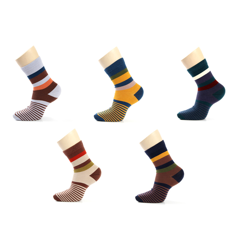 5 Pair/Lot Cotton Men's Socks Colorful Stripe Socks Fashions Compression Happy Crew Socks Men Big Size 39-45 200924
