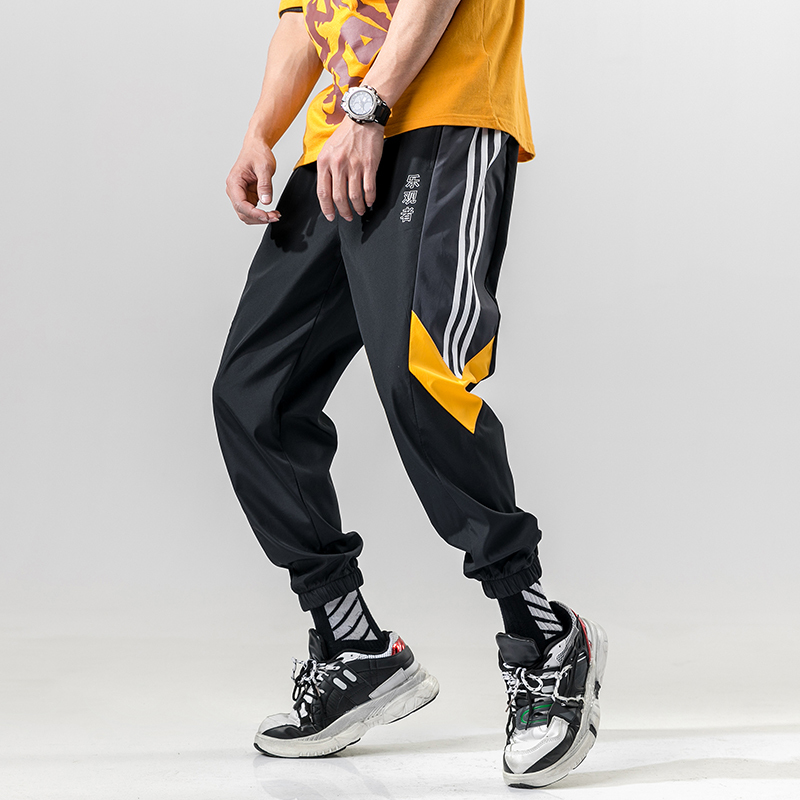 BINHIIRO Men Cargo Pants Casual Cotton Polyester Patchwork Pattern Men Full Length Drawstring Pockets Black Orange Men Trousers CX200815