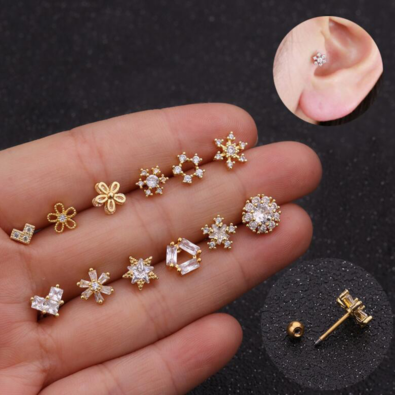 Stud 1 Piece Small Earring Women Cubic Zirconia Micro Heart Snow Flower Star Round Gold Color Fashion Jewelry Cartilage Earrings
Stud 1 Piece Small Earring Women Cubic Zirconia Micro Heart Snow Flower Star Round Gold Color Fashion Jewelry Cartilage Earrings