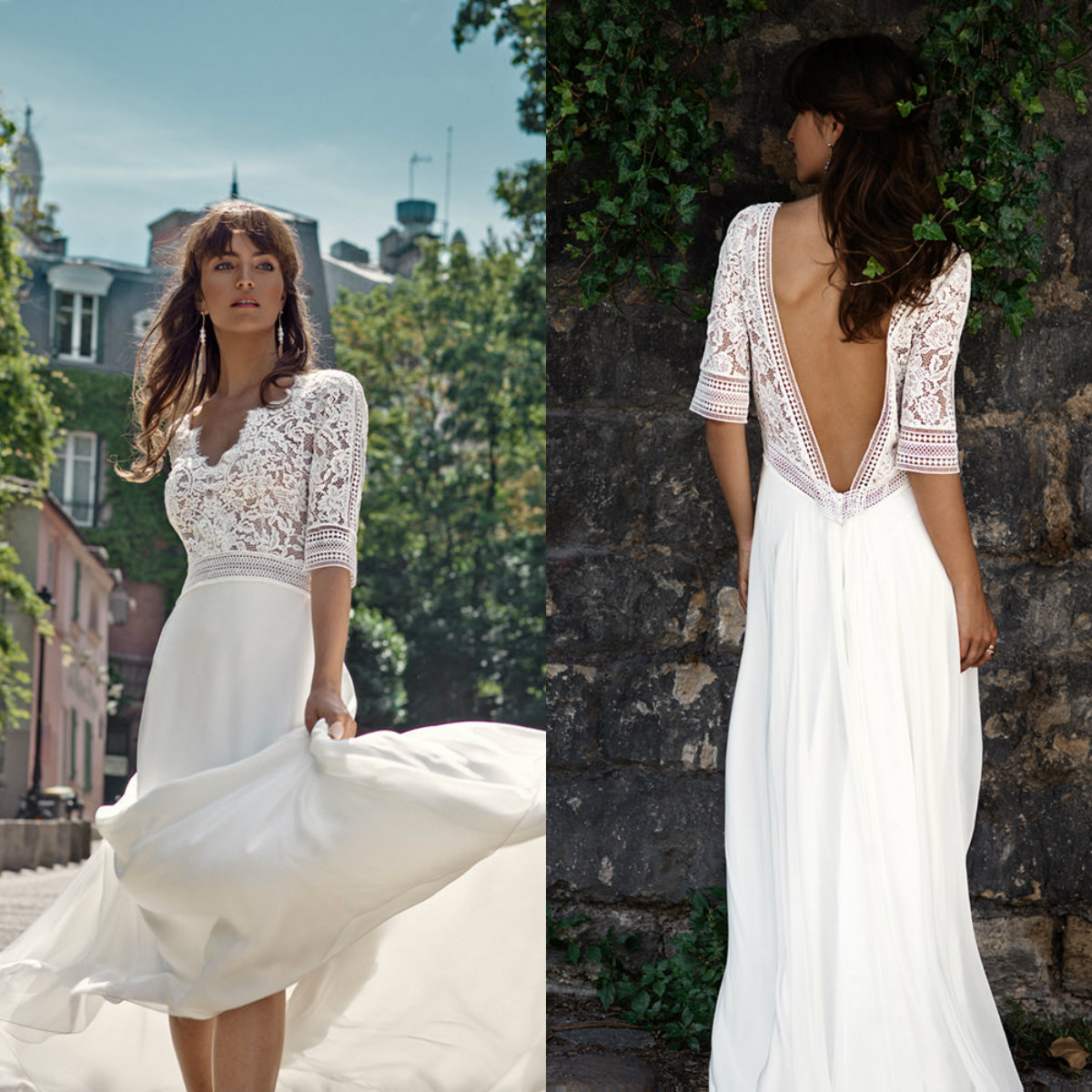 2021 Bohemian Mermaid Wedding Dresses Sexy V Neck Long Sleeve Lace Bridal Gowns Backless Boho Sweep Train robe de mariée