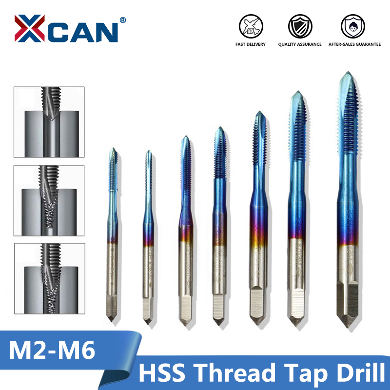 XCAN 1pc M2-M6 Nano Blue Coated Thread Tap High Speed Steel Screw Tap Straight Shank Drill