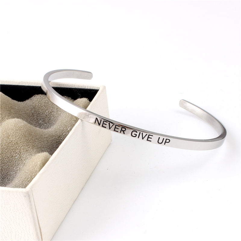Inspirational Bracelet 316 Stainless Steel Never Give Up Love Bangles Women Men Fashion Jewelry Letters Bangle
Inspirational Bracelet 316 Stainless Steel Never Give Up Love Bangles Women Men Fashion Jewelry Letters Bangle