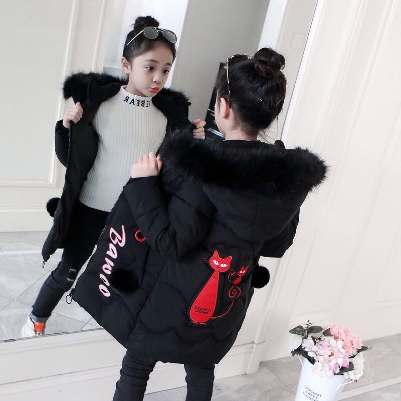 Fashion Children Winter Down Jacket Girl Warm Coats Clothing Kids Thick Parka Big Fur Collar Hooded Long Coats Outerwear 4-14Y T200915