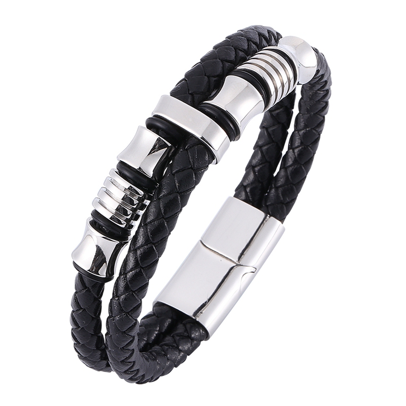 Fashion Male Jewelry Bijoux Punk Leather Braided Bracelet Men Silver Color Stainless Steel Magnetic Clasp Man Bracelete SP0026
Fashion Male Jewelry Bijoux Punk Leather Braided Bracelet Men Silver Color Stainless Steel Magnetic Clasp Man Bracelete SP0026