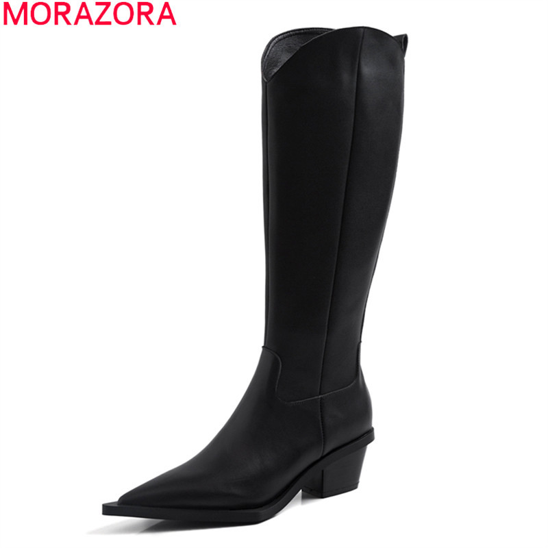 MORAZORA 2020 new arrive genuine leather boots sexy pointed toe thick high heels shoes woman black color knee high boots
MORAZORA 2020 new arrive genuine leather boots sexy pointed toe thick high heels shoes woman black color knee high boots