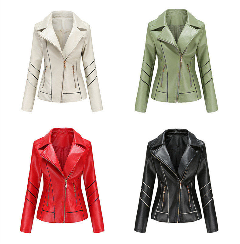 Women Leather Jacket PU Thin Lapel Neck Long Sleeve Coats Casual Solid Color Woman Outerwear with Zipper, Black;brown
Women Leather Jacket PU Thin Lapel Neck Long Sleeve Coats Casual Solid Color Woman Outerwear with Zipper, Black;brown