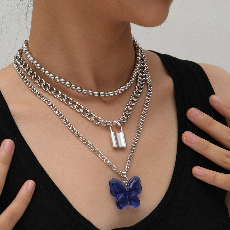 European And American Temperament Cold Wind Lock-Shaped Necklace Multi-Layer Exaggerated Large Butterfly Blue Pendant Necklace
European And American Temperament Cold Wind Lock-Shaped Necklace Multi-Layer Exaggerated Large Butterfly Blue Pendant Necklace