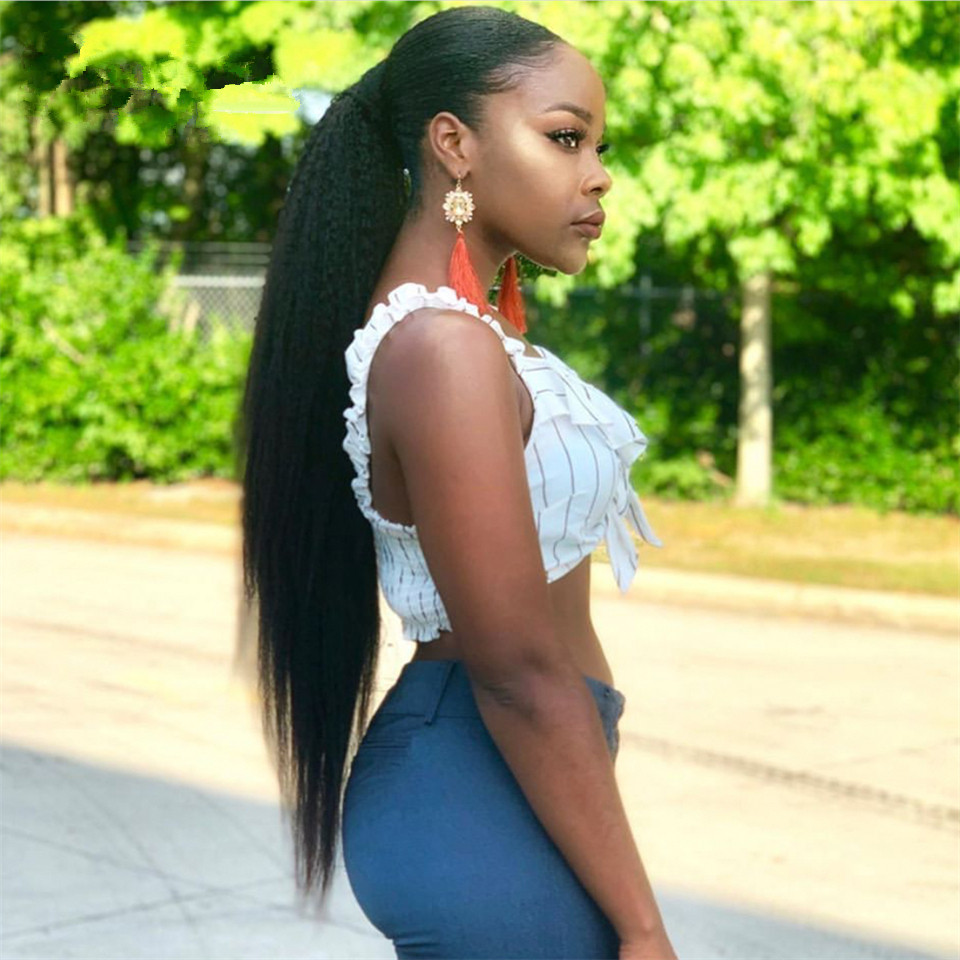 Kinky Straight Ponytail Clip In Human Hair Extensions wraps Italian Yaki Kinky Drawstring Ponytail Remy Brazilian Hair Kinky Pony tail 140g