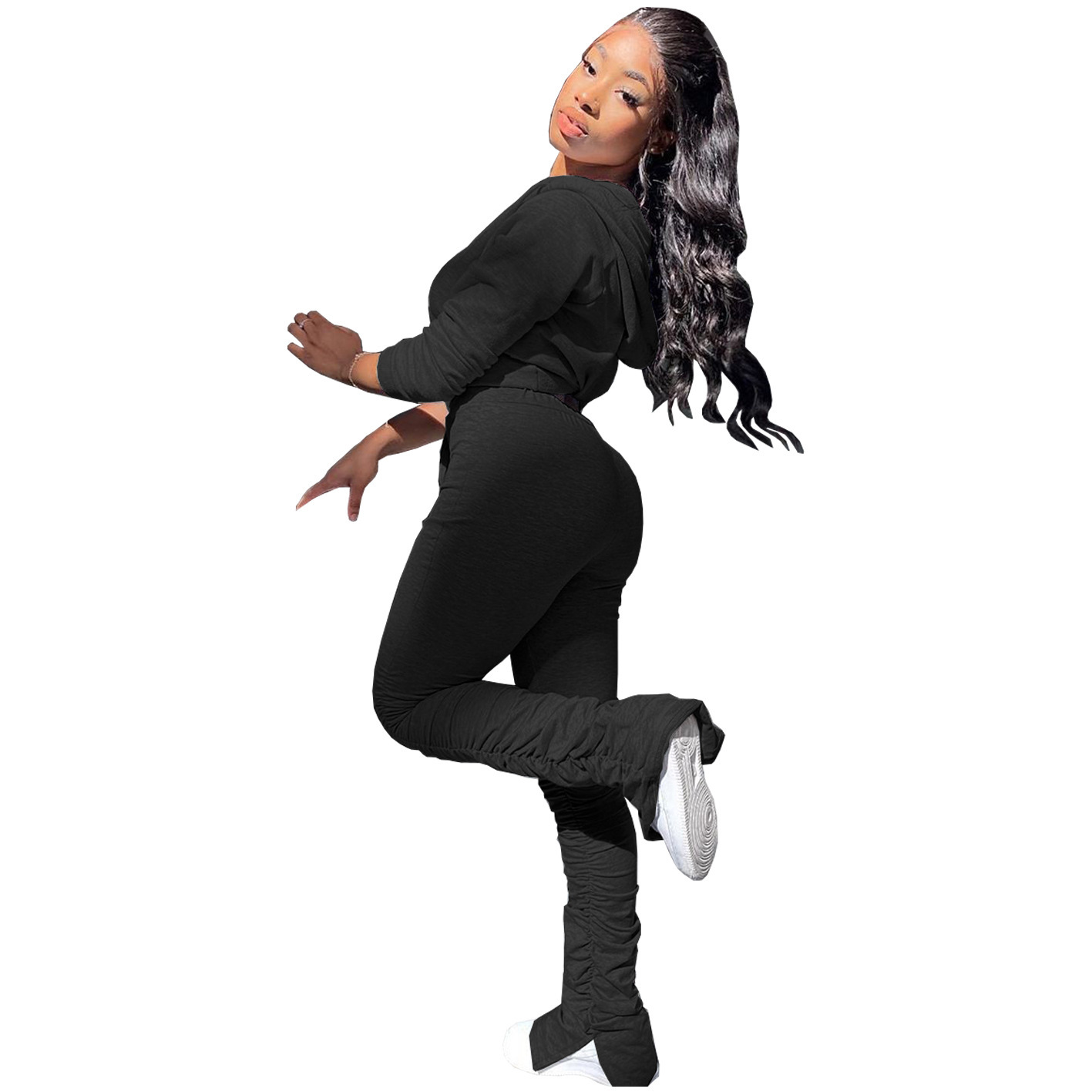 Designer style 2023 tracksuits Women's Fashion Clothing Hoodie Sweater Sports Tracksuit Two-piece Solid Color Pleated Pocket Jogging Suit